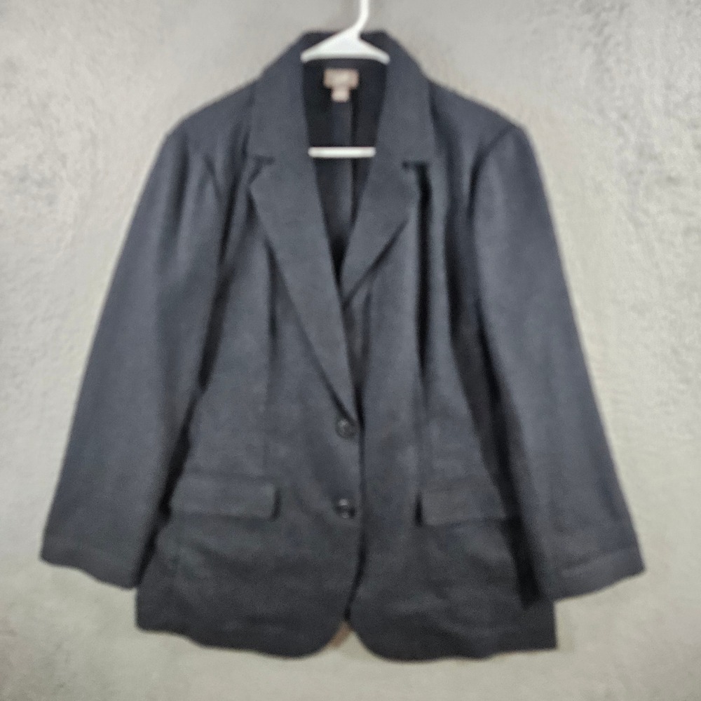 J.Jill Womens Gray Wool Blend Stretch‎ Two Button Blazer Jacket Size M Charcoal